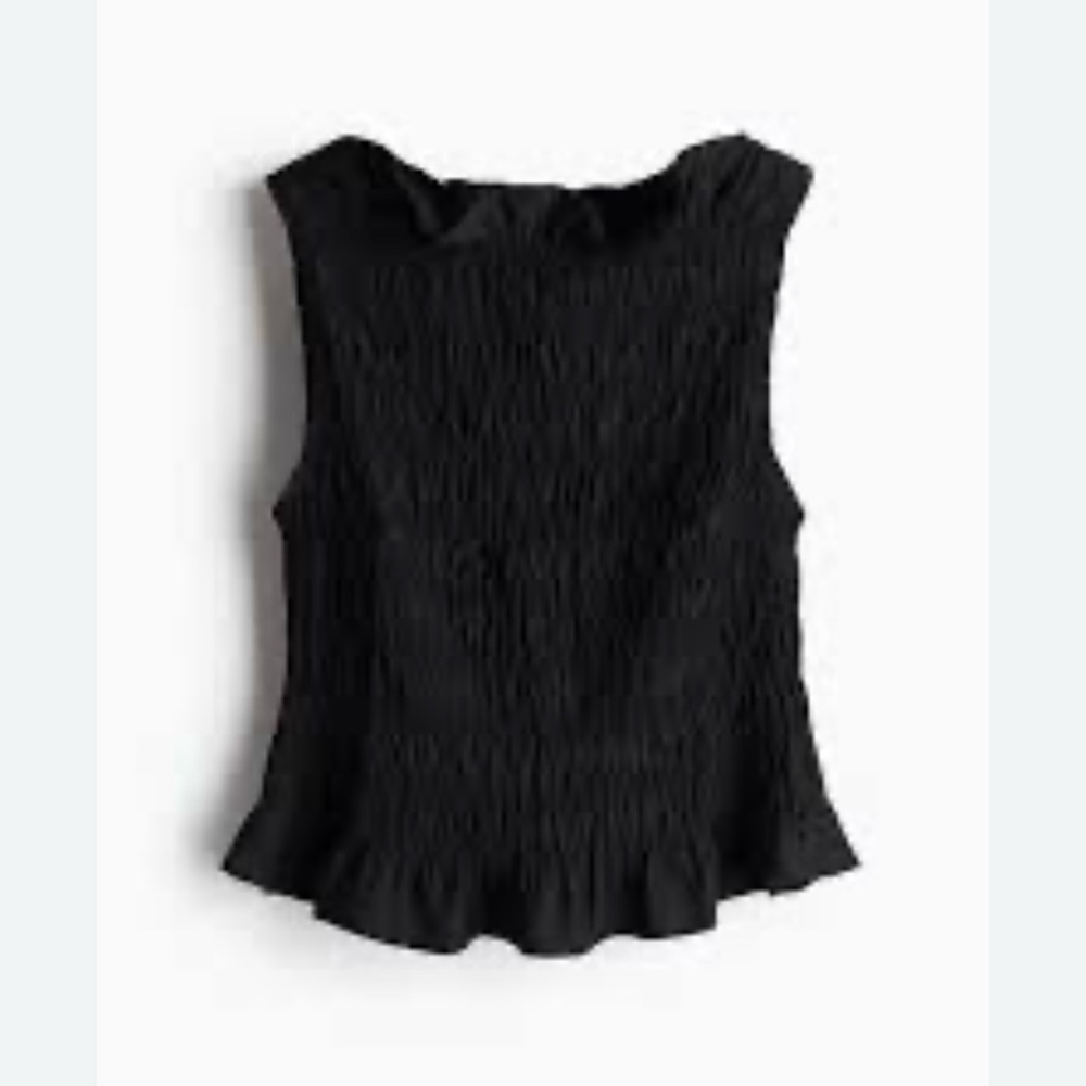 H&M Black Smocked Sleeveless Ruffle-Hem Tank NWT